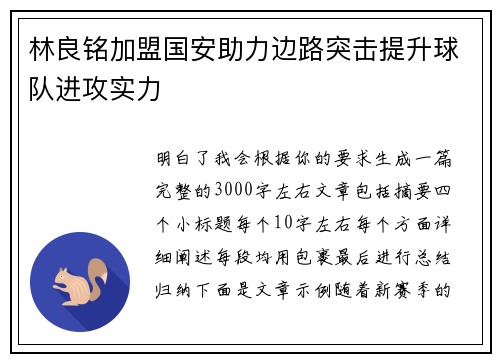 林良铭加盟国安助力边路突击提升球队进攻实力